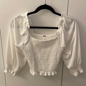Free People Brencye Ivory Smocked Crop Top
